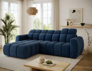 Ecksofa mit Schlaffunktion Sofa SALONIA Stoff Bubble Dunkelblau Ottomane Links