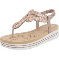 Ital-Design Damen Plateau-Flip-Flop mit Schmucksteinen Zehentrenner (91970836) Keilabsatz/Wedge Keilsandaletten in Champagner