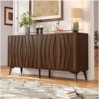 Merax Sideboard mit 4 Türen und 2 verstellbaren Einlegeböden, grifflos mit Soft-Close (140 x 35 x 70 cm, 1 St), Küchenschrank im Landhausstil, Kommode mit 3D-geprägten Fronten