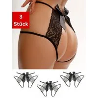 Elegant Love Tanga-Ouvert Damen Slip-Ouvert: Spitzen-Tanga mit offenem Schritt (Packung, 3-St., 3er-Pack) Damen String aus transparentem Material – elegantes Dessous