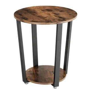 Lusimo Industrial End Table Metal Side Table Laptop Desk Round Sofa Table with Storage Rack Easy Assembly Wooden Accent