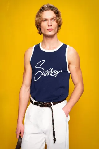 Slim Fit Ärmelloses Rundhals Baumwoll-T-Shirt