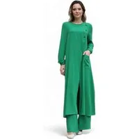 Modavitrini Longtunika Eleganter Damen Zweiteiler mit weiter Hose – Hijab Modest Fashion (Zweiteiliges Set – Longtunika und Hose) dekorative Knöpfe, weites Hosenbein