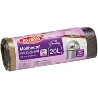 RUBIN Müllbeutel, 25 Stück/ Rolle, mit Zugband, 20 Liter, schwarz