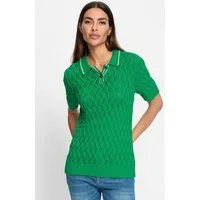 heine Strickpullover Polopullover Kurzarm Ajour