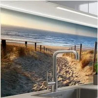 KitchenYeah Küchenrückwand selbstklebend Strand - Meer - Niederlande - Dünen - Sonne, (1-tlg), Spritzschutz, Küche, Rückwand, Küchenwand, Küchenfront, 80x60 cm