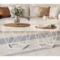 VASAGLE Couchtisch rund, Wohnzimmertisch, modern, Satztisch, Metall (2er Set, inkl. Zubehörpaket & Anleitung, Holz), Beistelltisch, abnehmbare Tischplatte, Ø50x40cm+Ø40x36cm