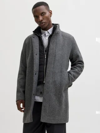 JACK&JONES - JPRCCKEITH WOOL BLEND STANCOLLAR COAT SN Dark Grey Melange - Gr. - L