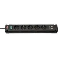 Bremounta Steckdosenleiste 5-fach schwarz, 3 Meter, 2x USB-A