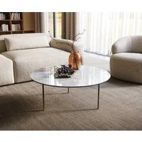 DELIFE Couchtisch Edge, Rund 90x90 cm Keramik Onyx Pearl Trive Metall Effektfinish Titan