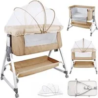 JEOBEST Beistellbett 3 in 1 Babybett, Schaukelmodus, mit atmungsaktivem Netz und Laken, mit Rollen Kinderbett, 6-Fach Höhenverstellung, Moskitonetz, Lagerung