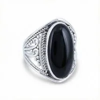 mantraroma Silberring DAHAB oval groß aus 925 Silber mit Onyx (Ring mit Schmuckbeutel), Damenring aus 925er Silber