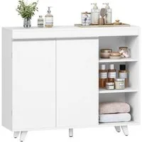 LuxusKollektion Badkommode Badezimmerschrank 2 Türen 3 offene Ablagen weiß 30x100x82 cm