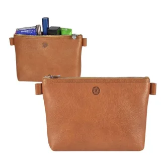 Kosmetiktasche handlich Leder naturbraun 18x12cm | Sonnenleder Silvretta. Ein kompakter Organizer für Kosmetik und Accessoires in Ihrer Handtasche.