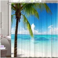 M&W DAS DESIGN Duschvorhang 180x200 Shower curtains Anti schimmel Waschbar Palm vor der Küste