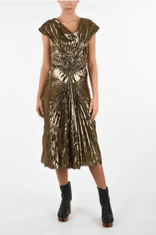Drapiertes Empire-Kleid aus metallischem Kunstleder in Gold