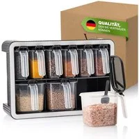 Viwares Gewürzbehälter platzsparendes Gewürzregal mit Aromaschutz, 550 & 250ml, (Set, 9-tlg., 9er), Mit Wandhalterung und Löffeln
