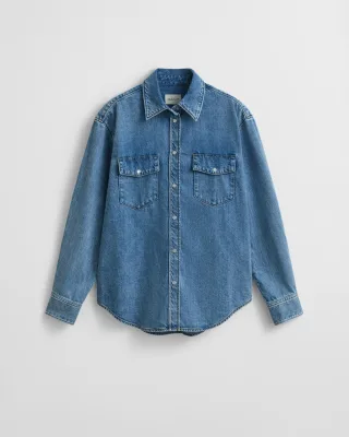 GANT - Relaxed Fit Jeansbluse mid blue worn in - Gr. - 36