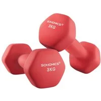 SONGMICS Kurzhantel Hanteln, 5 Gewichtsklasse, (2er Set Neopren-Beschichtung, Hantelset, Kurzhanteln, Hexagon), 2 x 3 kg, Krafttraining, Workout, Fitnesstraining, für Zuhause