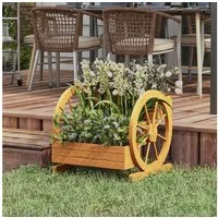 Outsunny Hochbeet Blumenkasten Holz mit 3 Etagen, Gemüsebeet mit Wagenrad-Dekor (Kräuterbeet, 1 St., Gemüsebeet), für Garten, Balkon, Teak, 61 x 62 x 57 cm