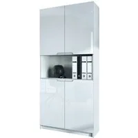 Vladon Aktenschrank Logan V2 (Aktenschrank, mit 5 Fächern und 4 Türen) Weiß matt/Weiß Hochglanz (82 x 185 x 37 cm)