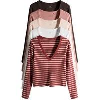 The Set Langarmshirt The Set Gerippte Shirts mit V-Ausschnitt, 5er-Pack (5-tlg)