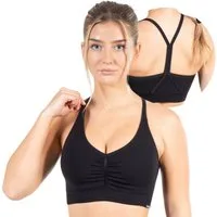 Smilodox Sport-BH Solid Scrunch, Ohne Bügel BH, Shaped Fit Yoga Bra, V-Ausschnitt Herausnehmbare Cups, Blickdichter Push Up BH, Verstellbare Träger