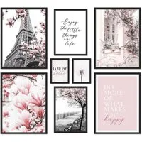 ARTFAVES Bilder-Collage Poster Set Spring In Paris I mehrteilige Bilderwand I Wandbilder Rosa, (Wandbilder modern, 8 St)