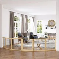 PawHut Hundegitter Freistehendes, mit Füßen, klappbares Treppenschutzgitter für Küche (Absperrgitter für Hund, 1 St., verstellbares Schutzgitter aus Holz), 432 x 70 cm, für Treppen, Türen, Flur, 6 Paneelen, Naturholz