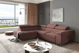 Ecksofa Sofa JADE Stoff Monolith Bordeauxrot mit Schlaffunktion Ottomane Links