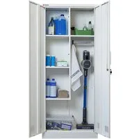 PROREGAL® Mehrzweckschrank Abschließbarer Flügeltürenschrank Stahlschrank RHINO Putzmittel- & Besenschrank Haushaltsschrank 5 Fächer & Kleiderstange