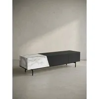 KADIMA DESIGN Lowboard Lowboard Schwarz mit Marmor-Dekor in Weiß 150x40x40 cm TV-Kommode (Türen & Schublade, Fernsehkommode Wohnzimmer), Modern, Design TV-Schrank Niedrig, Fernsehtisch Fernsehschrank mit