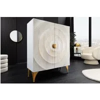 riess-ambiente Highboard GOLDEN SUNSET 120cm weiß/gold - Massivholz, 3D-Front mit Ornament (Einzelartikel, 1 St), Design Schrank mit Stauraum & Türen – ideal für Wohn- oder Esszimmer
