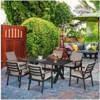 Outsunny Garten-Essgruppe wasserabweisende Polster, 175x92x73cm, (Sitzgruppe, 7-tlg., 1 Tisch, 6 Stühle), Wasserabweisende Kissen