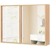 COSTWAY Spiegelschrank Bambus, mit 2 Türen, 2 verstellbaren Regalen, 65cm