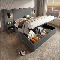 TavilaEcon Boxspringbett Wellenförmiges Design Hydraulisches Stauraumbett