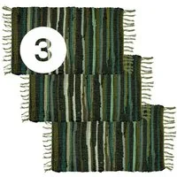 Marrakesch Orient & Mediterran Interior Badematte 3er Set Boho Vorleger Callum modern aus Baumwolle in Grün 50 x 90 cm, Baumwolle