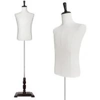 SHAREWIN Schneiderpuppe Herren-Torso mit höhenverstellbarem Holzständer, 61–78 Zoll, Nadelgeeigneter Leinenbezug, Standardmaße für Herrenbekleidung