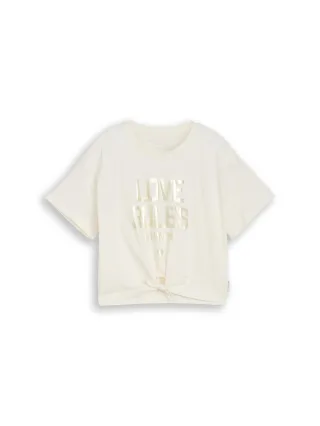 tom tailor kids - Cropped T-Shirt mit Koten-Detail wool white - Gr. - 152
