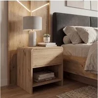 FINEBUY Nachttisch FB116814 Nachttisch Nachtkästchen Boxspringbett 50cm Eiche Dekor Schub (Moderne Nachtkonsole in warmer Eiche-Optik), Praktische Schublade und ein offenes Ablagefach