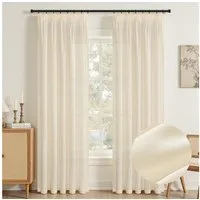 Topfinel Gardine Leinenoptik vorhänge mit kräuselband halbtransparent wohnzimmer (2 St), Kräuselband, halbtransparent, modern boho Birkenfarbe 140x240cm kinderzimmer Schlafzimmer Esszimmer