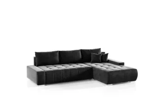 Ecksofa Sofa mit Schlaffunktion VOGAR Stoff Monolith Grafit Ottomane Links
