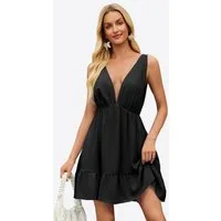 Imily Bela Minikleid Damen Ärmellos Rückenfrei mit tiefem V-Ausschnitt Casual (Packung, 1-tlg., 1per-Pack) mit Schleifenverschluss in Unifarbe