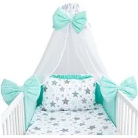 Amilian Babybettwäsche Set 7-teilig - Bettwäsche 100x135 - Kissenbezug 40x60 - mit Himmel, Chiffonhimmel, 7 teilig, Komplett-Set für Babybett, Gitterbett - Kinderbettwäsche