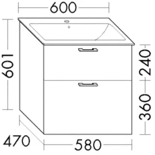 Burgbad Waschtischunterschrank Sys30 PG3 Diago 601x580x470 Weiß Hochglanz, WWCR058F1507 WWCR058F1507