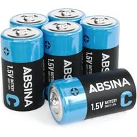 ABSINA 6x Baby C Batterien 1,5V Alkaline, langlebig, LR14 für Taschenlampe Batterie, (1 St)