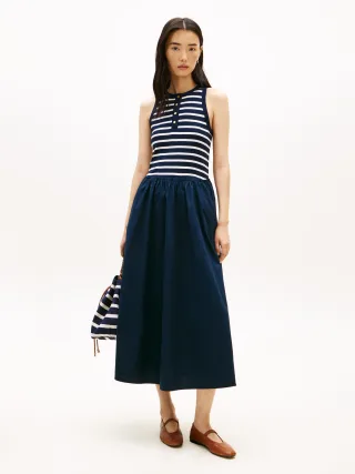 GOLD BUTTON POPLIN MIX DRESS Breton Stripe Dark Night/Ecru - Gr. - S