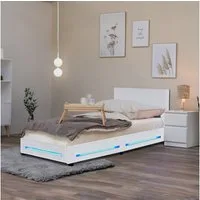 HOME DELUXE Bett LED Bett ASTEROID - Größenauswahl, gepolstertes Kopfteil, Polsterbett, Kunstlederbett