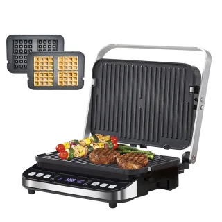 [EU Direc] BioloMix 2000W 6 in 1 Electric BBQ Grill with Digital Controls Reversible Plates Nonstick Surface Digital Gri