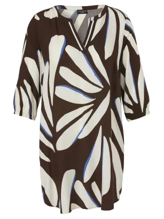 VIA APPIA DUE - Kleid V-Ausschnitt 3/4 Arm mocca multicolor - Gr. - 50